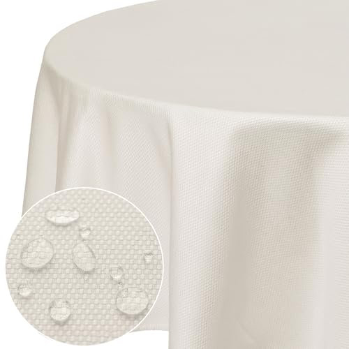 Softalker Manteles Redondo 180 cm de Diámetro Antimanchas de Jacquard Geométrico Beige Manteles Exterior Impermeabl Protector de Mesa Cocin Decoracion Otoño Jardín Cumpleaños Navidad Fiesta, 1 Pieza