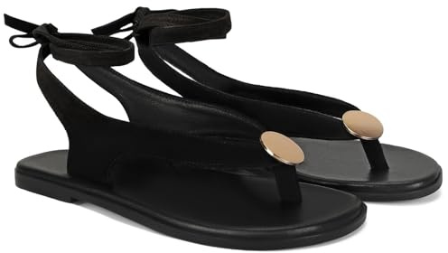 GTBINGGO Black Flat Sandals for Women Strappy Sandals Comfortable Dressy Beach Flip Flop Slides Thong Sandals for Women