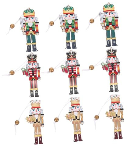 PRETYZOOM 9pcs Christmas Hanging Nutcracker Cutouts Ornament Xmas Tree Decor Nutcracker Puppets for Xmas Scene Layout Supplies Decoration