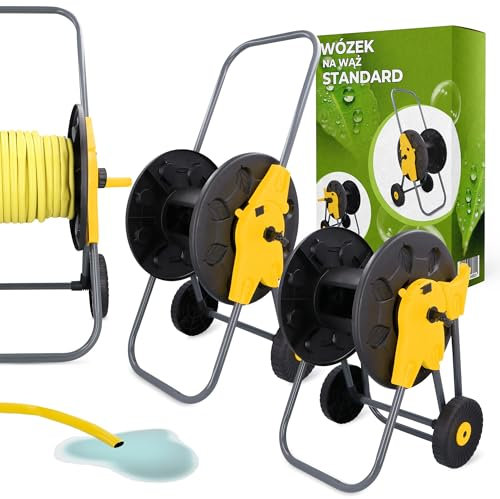 Chariot pour Tuyau d'Arrosage 60 m avec Enrouleur Support avec Roues Poignée Portable Trépied Enrouleur Solide Anti-Enchevêtrement Léger et Durable Parfait pour les Grands Jardins