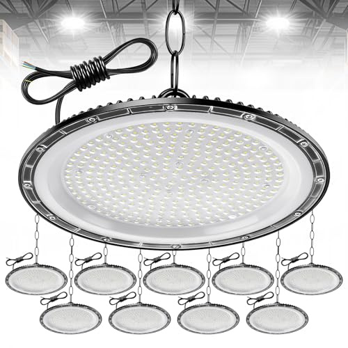 Hondony 10Pack 500W UFO LED Lámpara de Alta Bahía, 50000LM Focos Interior Techo,6500K Ultrafina Iluminación de Almacén,IP67 Impermeable Naves Industriales Para Patio,Garaje,Fábrica,Taller