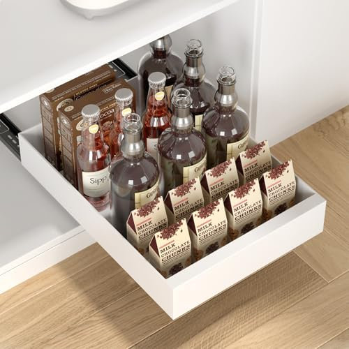 Zanfqvo Teleskopschublade, Ausziehbare Schublade KüChe, Schubladen Aufbewahrung Regal, Ausziehbarer Schrank Organizer Küche, Aufbewahrungsregale für Küchenschränke-30 cm B x 42 cm T x 7 cm H