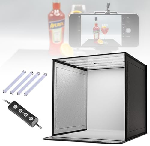 Scatola Luminosa Fotografica Pieghevole, Studio Fotografico per Piccoli Oggetti, Set Di 4 Lampade a LED + Dimmer Continuo, Temperatura Colore Calda E Fredda Regolabile,40×40×40cm