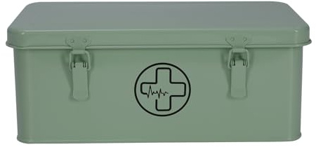 Xbopetda First Aid Medicine Box, First Aid Kit Supplies Bin, Metal Medicine Storage Tin, First Aid Empty Box with Safety Lock for Home Emergency Tool Set-Green