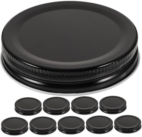 Hemobllo Couvercles Noirs en Tôle Compatibles Universellement Lot de 10 70mm et Réutilisables pour Bocaux Mason à Large Ouverture pour Conservation Alimentaire