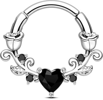 CM Crareesi Mania Rosen Septum Piercing Rings Gold/Silber Septum Clicker 16G Daith Helix Piercing 316L Edelstahl 10/8mm Herz-Zirkonia Earrings for Women