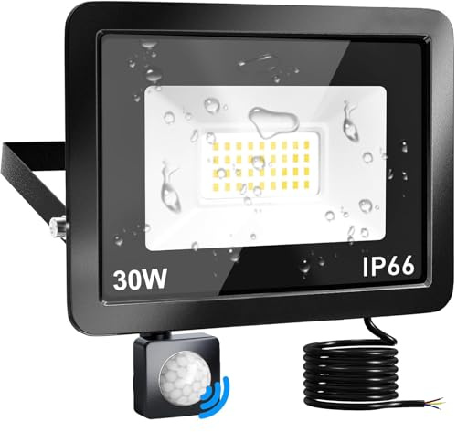 Phlbao LED Strahler mit Bewegungsmelder, 30W 3000LM, IP66 Wasserdicht, 6500K Kaltweiß, Außenleuchte für Garten, Innenhöfe, Garage