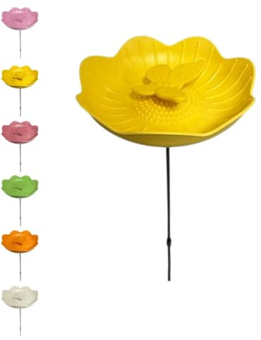Klocke Dekorationsbedarf Vogeltränke Vogelbad Gartenstecker Ø20cm Schmetterling - 6 Farben zur Wahl (Gelb, ⌀ 20 cm)