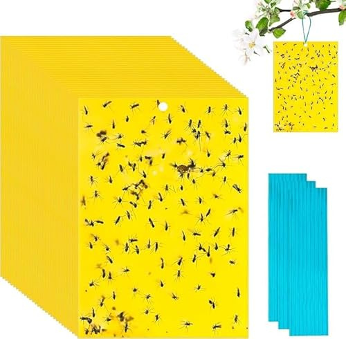 Gelbe Klebefliegenfallen, Doppelseitig klebend für Fruchtfliegen und Mücken, Insektenfänger für Innen und Außen, Fliegenfallen für Pflanzen und Heimgebrauch wasserdicht