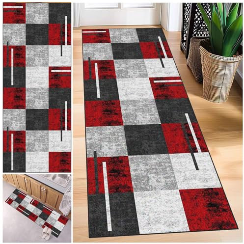 Non-slip and washable kitchen rug 60 x 250 cm, modern geometric pattern, ideal for the sink, entrance, living room, bedroom or hallway.