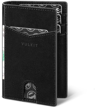 VULKIT Herr minimalistisk RFID-blockerande liten plånbok läder man med 10 fack för kreditkort och räkningar, Alcantara-svart, Minimalistisk