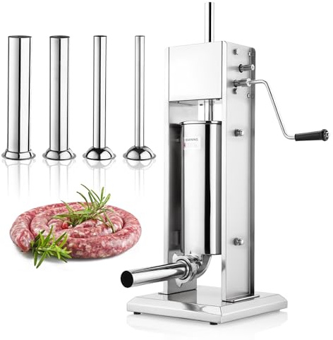 YODHOSA Manual Sausage Stuffer,Vertical Sausage Stuffing Maker,Food-Grade 304 Stainless Steel Sausage Casing Meat Filling Machine with Stuffing Tube for Home & Commercial Use,3L/7 Lbs