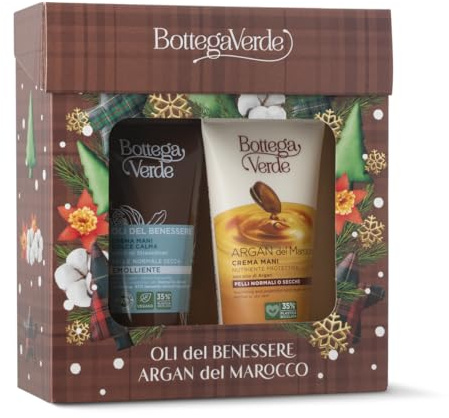 Bottega Verde - Cofanetto Regalo Mani, con Crema Mani Argan del Marocco 75 ml e Crema Mani Oli del Benessere 75 ml, Nutriente e Protettiva, Idea Regalo