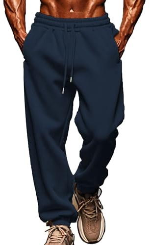 Pantalon de jogging pour homme avec plis et taille extensible, coupe classique, pour sports de plein air, marche, randonnée, bleu marine, M
