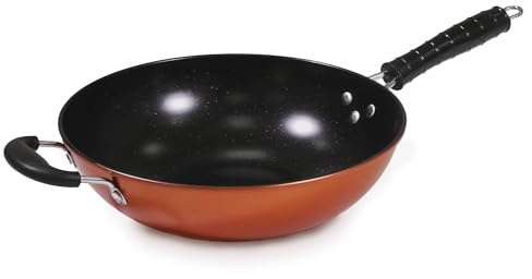 Carter & Clay 30cm Copper Finish Non Stick Wok with Dual Helper Handle