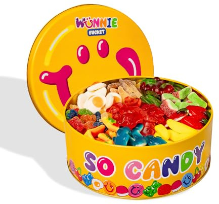 Wunnie Bucket by American Uncle - Latta di caramelle gommose miste da 2 kg, caramelle compleanno bambini, ideali per feste, regalo originale compleanno