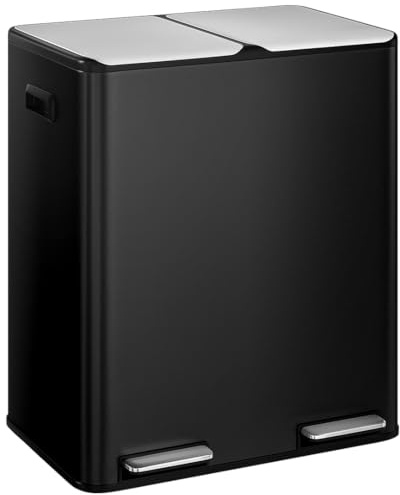 STEELSØN Elyron Mülleimer 2 Fächer, 2x30L, Edelstahl Schwarz, Geruchsfilter | Mülltrennsystem Küche, Tretmülleimer mit Soft-Close-Deckel, Abfalleimer mit Inneneimern, Recycling & Restmüll, Mülltrenner