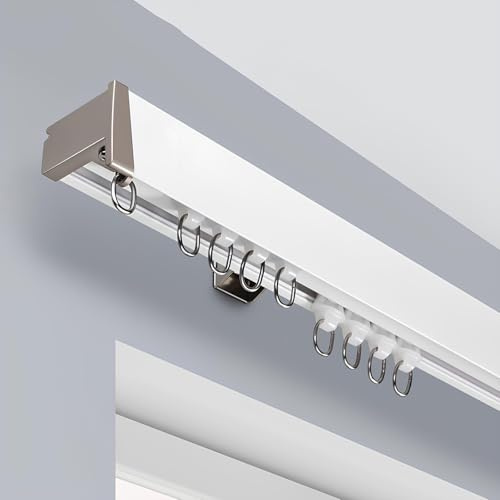 Binario per tende in alluminio a 2 corsie, montaggio a parete a soffitto, 1,6 m (2 x 80 cm), perfetto per camere da letto, hotel, elegante asta per tende con facile installazione