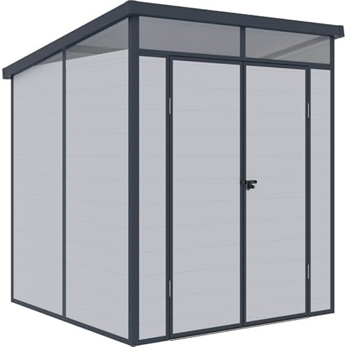 Jôbu Abri de Jardin en Résine 3,24m² | Gris Clair, Toit Plat Skylight, Structure Aluminium | Rangement Extérieur avec Plancher Inclus et Double Porte