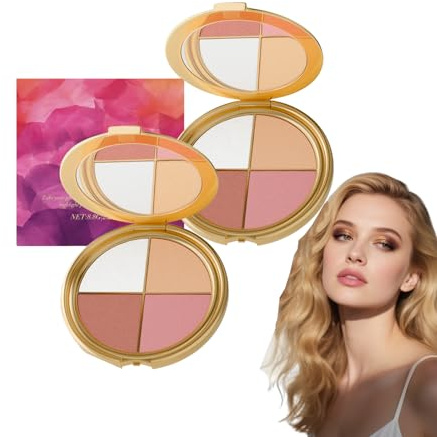 4-in-1-Highlighting-Augen- und Wangenpalette – Reise-Make-up-Palette, Neutraler Lidschatten und Rougepuder für Frauen, multifunktionales Kontur-Set für das Gesicht, All-in-One-Make-up-Set (2 STÜCKE)