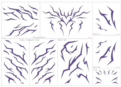 ZXTGBQ 8 stycken tatueringstillbehör, K pop lila laser hunter tillfälliga tatueringar, cosplay-tatueringsklistermärken, vattentäta film- och anime dans-klistermärken, för cosplay, halloween, jul