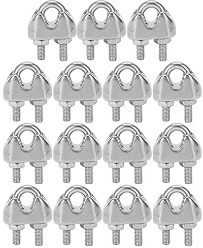 Clip para cable de acero inoxidable M2, 15 unidades, 1/16 (2 mm), abrazadera tipo U, antideslizante y anticorrosión - Fijación segura y duradera, ideal para exteriores y m