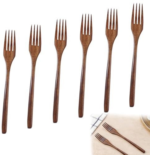 HAPPOW Juego de 6 tenedores de madera, tenedores de madera para ensalada y pasta de 22,8 cm de largo, para uso en restaurantes privados, cafeterías, bodas y días festivos