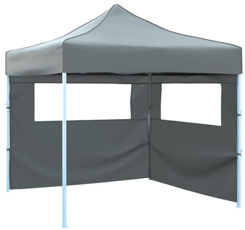 Nqyjm Tonnelle de Jardin Extérieur Tente de Réception Escamotable avec 2 Parois 3x3 m Anthracite, Pavillon Chapiteau pour Mariage, Fêtes, Camping, événements Commerciaux