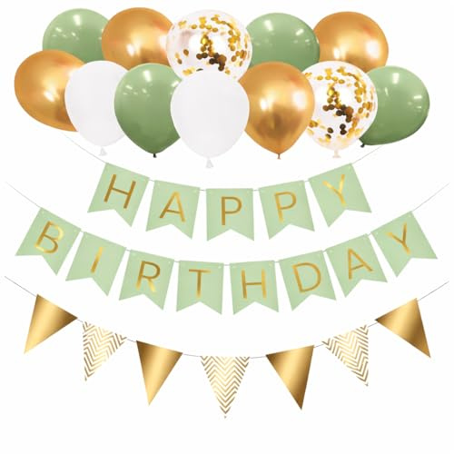 Happy Birthday Banner, Green Birthday Decoration -12inch Birthday Balloons, Ribbons and Banners, Buntings, Wall Hooks, A Perfect Happy Birthday Decorations. (Green)