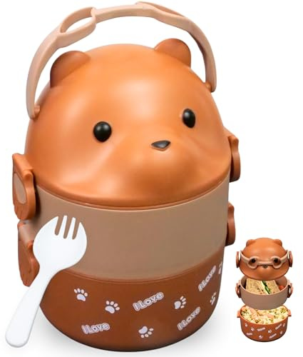 FRADABOX® Kinder Lunchbox „Lou“ 1200ml, 2 Etagen mit Besteck und Fächern, Premium Dose süß, BPA-freie Brotdose für Schule und Kita, Meal Prep Bento Box für Kinder auslaufsicher und mikrowellengeeignet