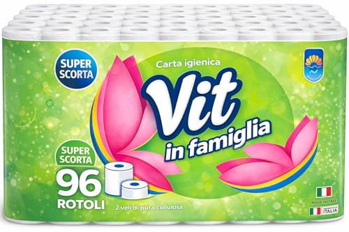 ISALP SHOP - Vit In Famiglia | Carta igienica 96 rotoli x 100 strappi, 2 veli super compatto | Super scorta per super risparmio | Carta 100% certificata FSC®