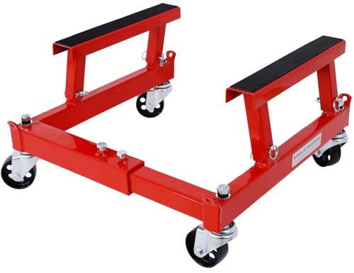 Aptliton Heavy Duty Engine Cradle Dolly for Motorcycle/ATV/UTV Repair - 1500 lbs Capacity, Adjustable Width & Height, 360° Swivel Wheels, Rubber Pads, Tie-Down Points, Portable Stand, Red