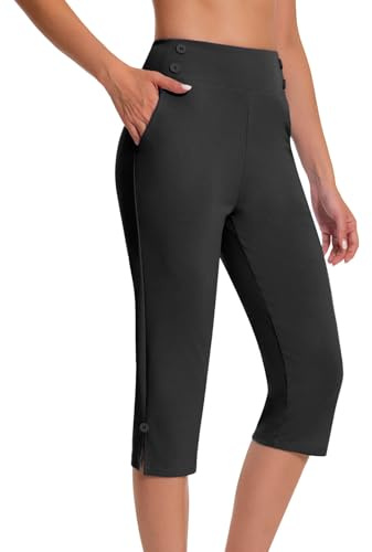 Genérico Pantalones de Yoga 3/4 para Mujer, Mallas Deportivas Talle Alto Elásticas con Bolsillos, Leggings Capri Transpirables Opacos para Gimnasio o Running, Ropa de Entrenamiento Ajustada