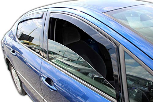 J&J AUTOMOTIVE Heko Déflecteurs d'air et de Vent pour Peugeot 407 4P. Berline 2004-2011, Lot de 4pcs, Teintés, Avant et Arrière, Aérodynamique