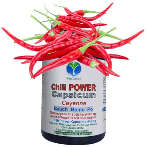 Red Chili Fat-BURNER CAPSAICIN Cayennepfeffer 180 Kapseln BAUCH BEINE PO Fettbrenner POWER-Diät Unterstützung & (Fett) Stoffwechsel. OHNE Zusatzstoffe 26595-180