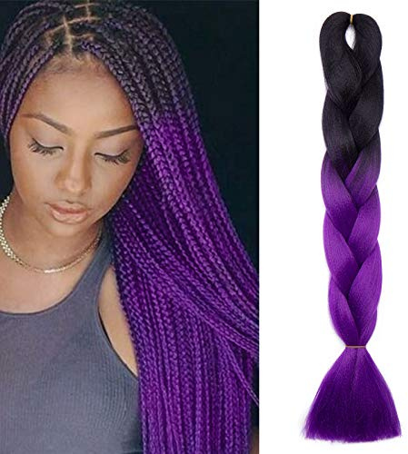 SEGO Treccine Africane Afro Extension Capelli Sintetici Intrecciati per Treccia Finta Braids Hair Trecce Lunghe 60cm 1 Ciocca Crochet 100g - Nero mix Viola