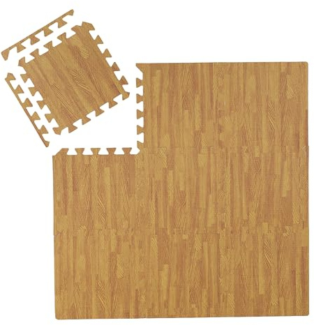 36 x Bodenschutzmatte mit Rand, Puzzlematten für Sport und Fitnessgeräte,ca. 0,85 m², EVA Schaumstoff, Holzoptik, natur