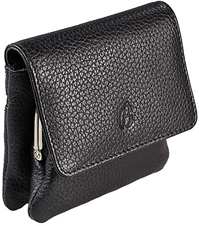 Damenbörse Echt Leder Damen Geldbörse Knipsbörse Bügelbörse Geldbeutel GoBago (Schwarz)