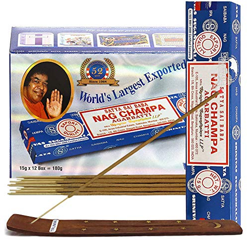 Nag Champa 12 stycken rökelsepinnar med satya rökelsehållare 15 g
