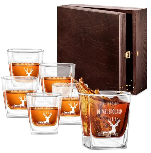 Maverton Ensemble de 6 Verres à whisky pour proches | Cadeau pour connaisseurs de whisky, Un cadeau personnalisé de Noël, Cadeau pour famille, Cerf