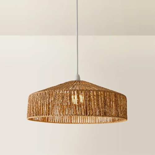 MiniSun | Modern Natural Tapered Woven Rope Ceiling Light Shade | Pendant Lights, Home Décor & Improvement Essential | Includes 10W LED Bulb [3000K Warm White] | 50cm Shade Width