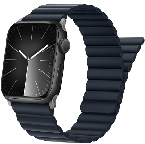 Tasikar Magnetiska remmar kompatibla med Apple Watch-rem 49 mm 46 mm 45 mm 44 mm 42 mm Ultra 3 2 1 serie 11 10 9 8 7 6 5 4 3 2 1 SE, silikonband med magnetisk stängning för män kvinnor (marinblå)