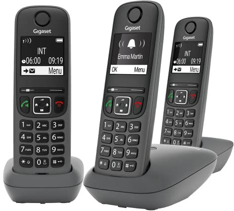 Gigaset A695 Trio - téléphone DECT sans Fil - 3 combinés avec Grand écran à Haut Contraste - Excellente qualité Audio - Fonction Mains Libres - Protection d'appels, Gris [Version française]