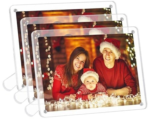 Boxalls 4x6 Inches Acrylic Picture Frame with Stand - 3 Pack, Clear Photo Frame with Magnets for Tabletop Display Horizontally or Vertically