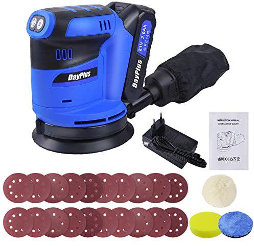 Lijadora Orbital inalámbrica, lijadora eléctrica de 21V, rectificadora de 190W, ajuste de 3 velocidades, batería de iones de litio de 2,0 Ah, accesorios completos
