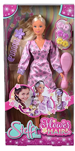 Simba 105733640 - Steffi Love Flower Hair, Spielpuppe mit extra Langen Haaren mit 6 Haarclips, Flechthilfe und Kamm, 29cm, ab 3 Jahren