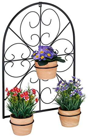 Relaxdays Portavasi da Parete, per Appendere 3 Vasi Ø 11,5 cm, in Giardino o Balcone, da Esterni, Vintage, Ferro, Nero