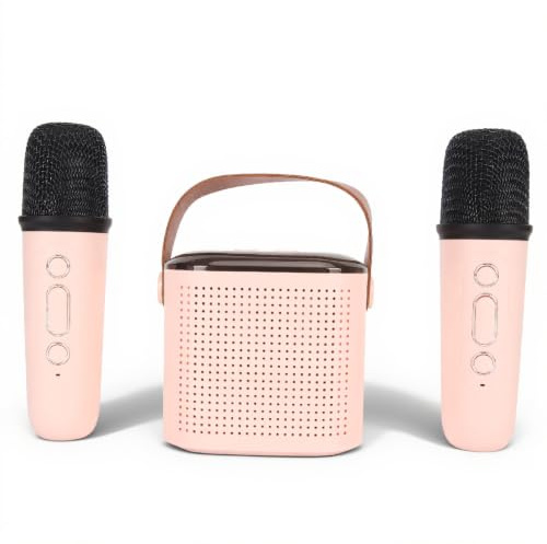 Tragbarer Bluetooth Lautsprecher mit 2 Kabellosen Mikrofonen, RGB Karaoke Maschinen Set, Unterstützt 512 G Speicher, Hand Stereo Sound Mikrofon für Zuhause, Party, (Rosa)