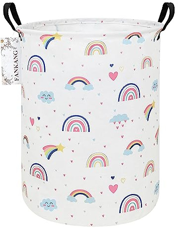 FANKANG Runder Waschkorb Kinderzimmer Schlafzimmer Lagerboxen | Leinwand klappbar wasserdichter Großer Aufbewahrungskorb für Kinder Junge Mädchen Spielzeug Zimmer (Regenbogen)