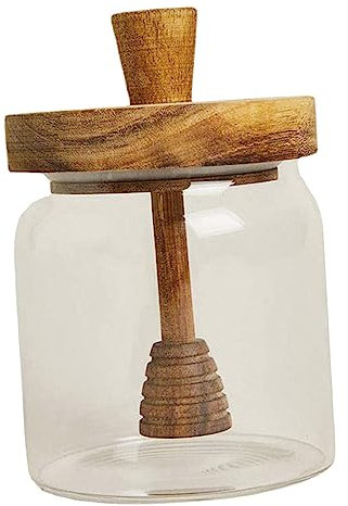 Duiaynke Glaswaren Honigglas, Honiglöffel aus Holz klar mit Deckel Glas Bienenstock Honigtopf für Zuhause Küche oder Tisch Service
